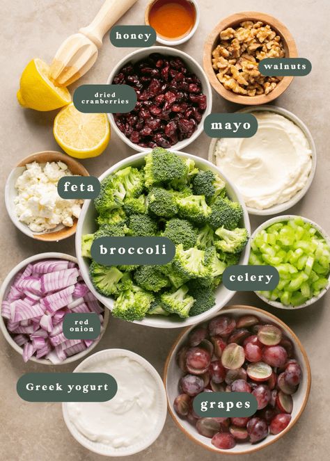 Broccoli Salad With Ranch Dressing, Costco Broccoli Salad Recipe, Healthy Broccoli Salad Greek Yogurt, Broccoli Feta Salad, Broccoli Salad With Grapes, Broccoli Salad Vegan, Salad With Broccoli, Yogurt Salad, Brocoli Salad