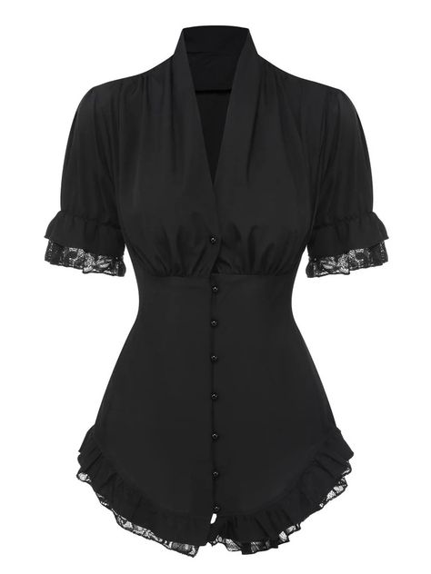 Shop Black Vintage Online – Page 5 | Retro Stage Style Vert, Retro Stage, Victorian Blouse, Tunic Length, Denim Pant, Black Blouse, Womens Swimwear, T Shirt Dress, Aesthetic Clothes