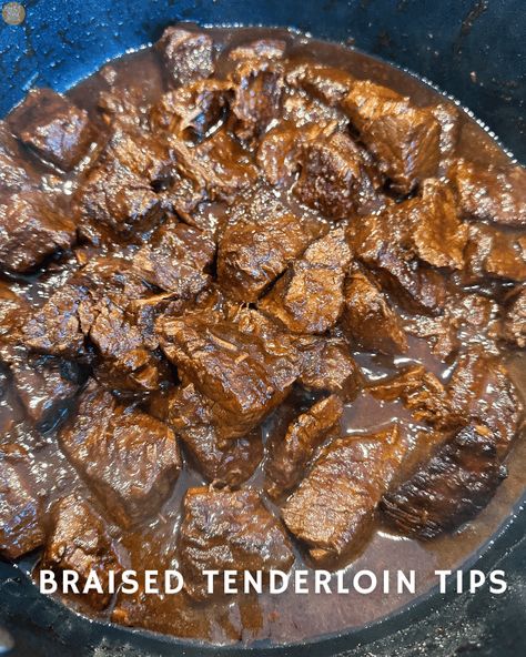 Tenderloin Tips Recipe, Deer Tenderloin Recipes, Beef Tenderloin Tips, Venison Tenderloin Recipes, Tenderloin Tips, Braised Chicken Recipes, Deer Steak, Venison Tenderloin, Beef Tenderloin Recipes