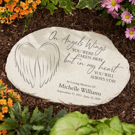 Memorial Garden Ideas, Flower Bed Garden, Personalized Garden Stones, Memory Garden, Memorial Garden Stones, Round Garden, Personalization Mall, Personalized Memorial Gifts, Angels Wings