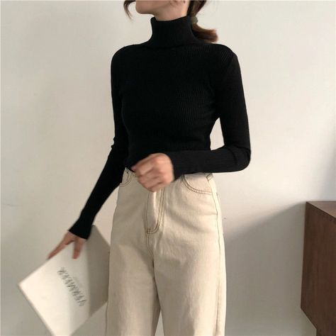 Shinsei Turtleneck Long-Sleeve Knit Top | YesStyle Women Turtleneck, Basic Sweaters, Ladies Turtleneck Sweaters, Tops Casual, Womens Turtleneck, Knit Turtleneck Sweater, High Neck Long Sleeve, Pullover Sweater Women, Long Sleeve Knit Tops