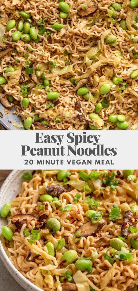 Easy spicy peanut butter noodles, bursting with spicy, tangy peanut flavor. This 20 minute meal is vegan and can be easily made gluten-free. Spicy Peanut Butter Noodles, Vegan Pasta Noodles, Peanut Butter Noodles, Spicy Peanut Butter, Spicy Peanut Noodles, Butter Noodles, Pasta Noodle Recipe, Peanut Noodles, Buttered Noodles