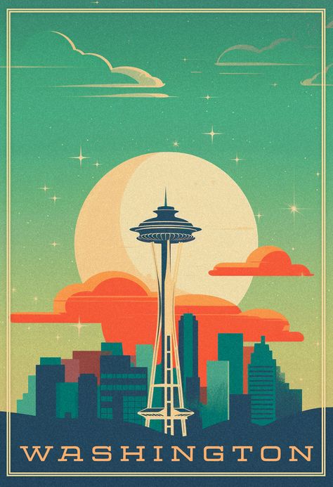 Seattle Tattoo Ideas, Seattle Wallpaper, Seattle Illustration, Seattle Illustration Art, Usa Images, Seattle Artwork, Pnw Vibes, Travel Signs, Seattle Aesthetic