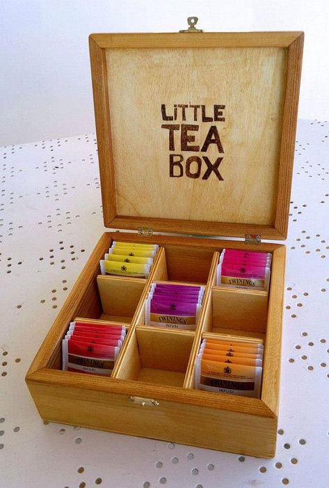 Diy Afternoon Tea, Diy Tea Bags, Tea Boxes, Tea Box Storage, Diy Tea, Wooden Tea Box, Tea Diy, Wooden Keepsake Box, Tea Box