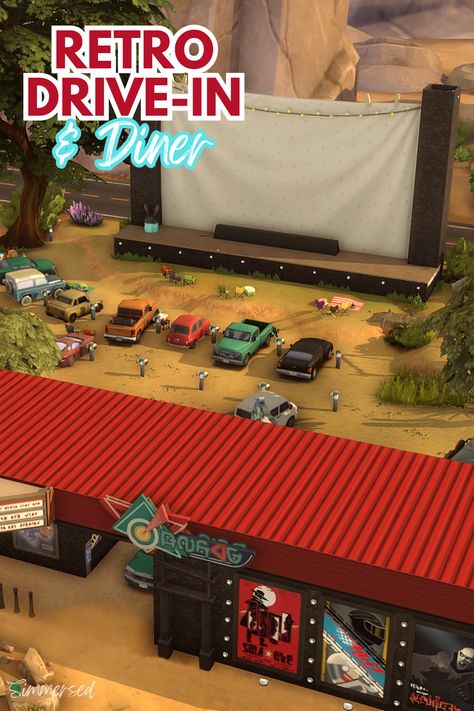 Sims 4 Drive In Movie, Sims 4 Oasis Springs Community Lot, Sims 4 Mechanic, Movie Mod Sims 4, Sims 4 Oasis Springs Park, Oasis Springs Community Lot, Ts4 Oasis Springs, Sims 4 Billboard Cc, Sims 4 Cinema Cc