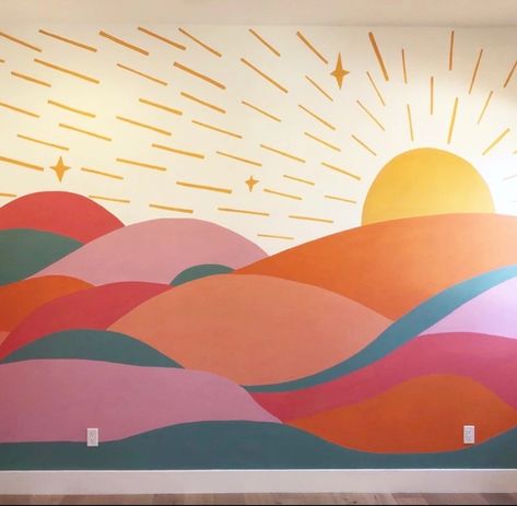 Sunrise Interior Mural - Jessica Csanky Art Christian Wall Mural Ideas, Easy Painted Wall Murals, Sunrise Mural Painting, Easy Playroom Mural, Fun Mural Ideas, Sunset Mural Painting, Christian Murals Wall Art, Classroom Wall Mural, Small Mural Ideas