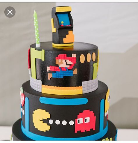 Arcade Theme Cake, Arcade Birthday Cake, Arcade Themed Birthday Party, Arcade Cake, Birthday Party Pokemon, Game On Party, Nintendo Cake, Arcade Birthday Party, Video Game Cake