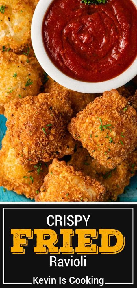 Deep Fried Ravioli Recipe, How To Make Fried Ravioli, Fried Cheese Ravioli Recipe, Deep Frier Recipes Dinners, Things To Fry In A Deep Fryer, Easy Deep Fryer Recipes, Deep Fried Finger Foods, Fried Ravioli Appetizer, Deep Fried Dinner Ideas