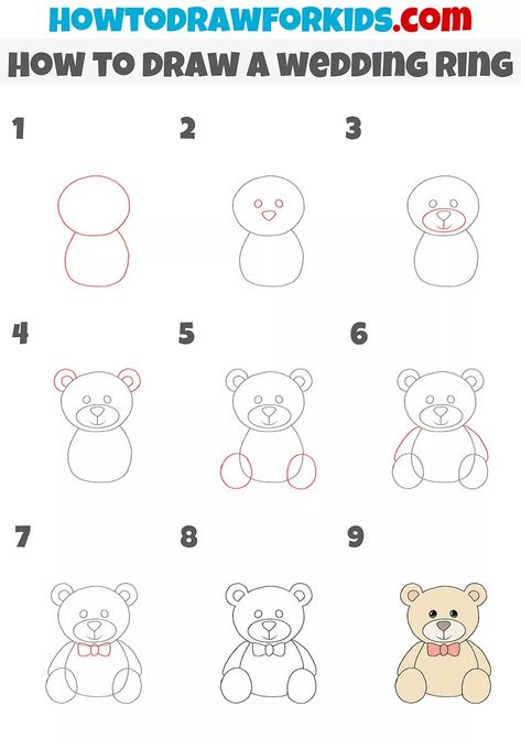 Draw Teddy Bear Easy, Teddy Bear Drawing Step By Step, Teddy Bear Doodle Easy, Teddy Drawing Easy, Teddy Bear Art Drawing, Teddy Bear Drawing Easy Step By Step, Drawing A Bear, Cute Bear Drawings Easy, Teddy Bear Painting Easy