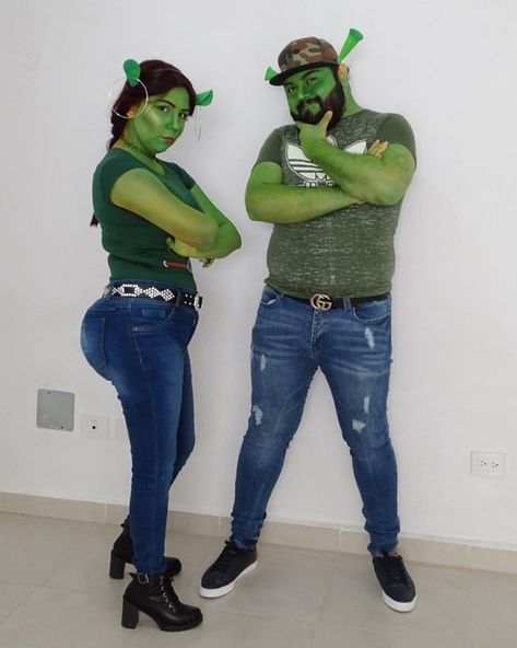 50+ DIY Couples Halloween Costumes to be the Pinterest-y Couple of the Month | Hike n Dip Shrek And Fiona Costume, Diy Couples Halloween Costumes, Abuelita Hot Chocolate, Fiona Costume, Shrek Party, Best Diy Halloween Costumes, Diy Halloween Costume Ideas, Shrek Costume, Playboy Bunny Costume