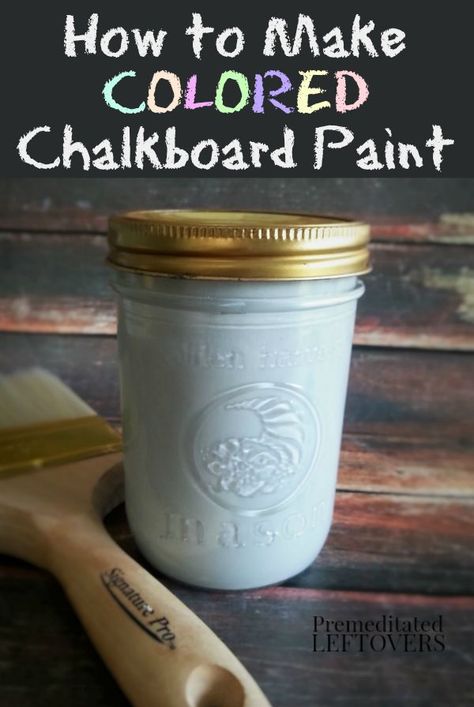 How to Make Colored Chalkboard Paint - This easy and frugal DIY project includes a recipe for homemade chalkboard paint, a tutorial, and tips for using chalkboard paint in your home decor. Homemade chalkboard paint is perfect for making unique crafts, for art projects, DIY decor ideas, and Christmas gifts. Colored Chalkboard Paint, Homemade Chalkboard Paint, Chalk Paint Recipes, Diy Chalk Paint Recipe, Make Chalk Paint, Homemade Chalk Paint, Chalk Paint Recipe, Homemade Chalk, Paint Recipe