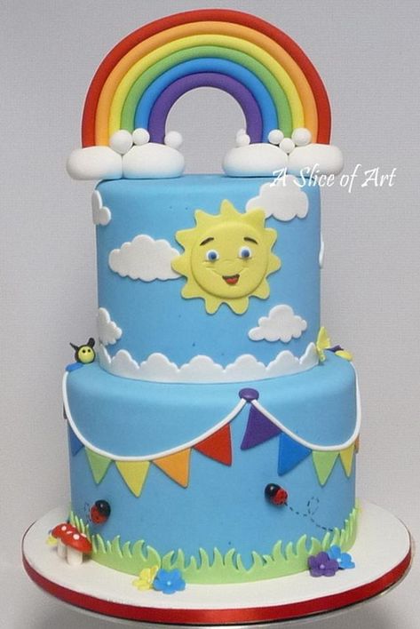 Rainbow Cake For Boys, Rainbow Cake Designs, Rainbow 1st Birthday Cake, Rainbow Themed Cake, Sunshine Birthday Cakes, Bolo Panda, Cake Designs For Boy, Cake Designs For Kids