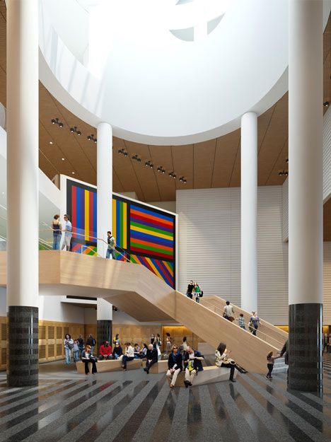 Snøhetta's new staircase for the San Francisco Museum of Modern Art. Modern Museum Interior, Modern Art Museum Architecture, Art Gallery Reception, Museum Staircase, Gallery Staircase, Art Gallery Architecture, Museum Stairs, Museum Lobby, Galleries Architecture