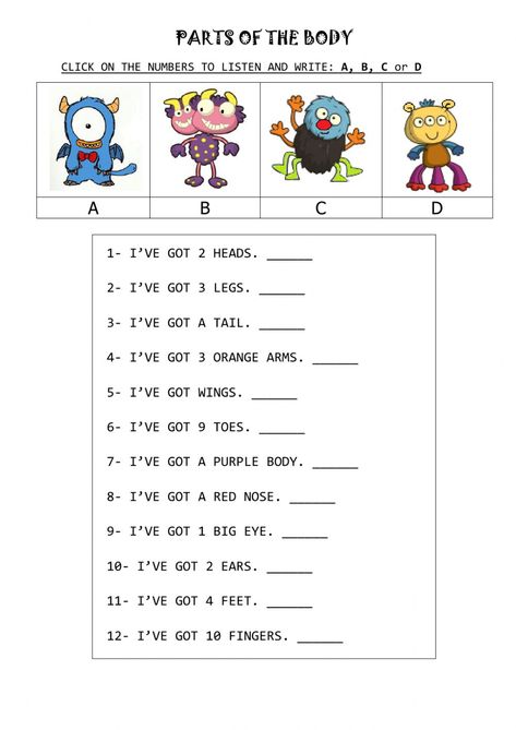 Body Parts Worksheet For Grade 1, Parts Of The Body Worksheet, Monster Worksheet, Body Parts Worksheet, Body Worksheet, Primary School Art, Baby Sleep Schedule, Parts Of The Body, 1st Grade Worksheets