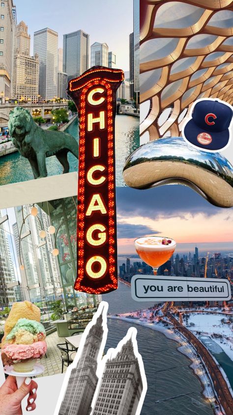 Downtown Collage, Chicago Aesthetic Wallpaper, Chicago Ideas, Collage Idea, Chicago Aesthetic, American Summer, Chi Town, Windy City, City Living