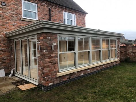 Conservatory Extension Ideas, Orangery Extension Kitchen, Kitchen Orangery, Modern Conservatory, Conservatory Extension, Orangery Extension, Conservatory Design, Garden Room Extensions, Green Windows