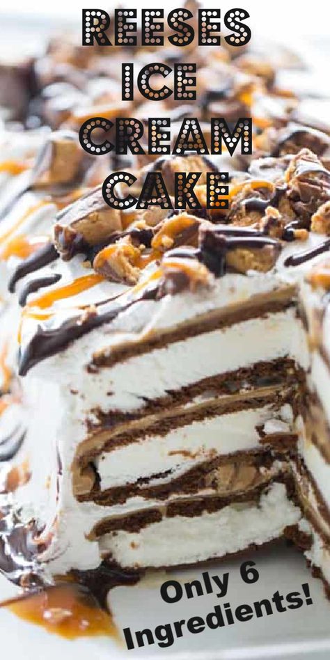 Peanut Butter Ice Cream Cake, Reeses Ice Cream, Ice Cream Sandwich Dessert, Easy Ice Cream Cake, Homemade Ice Cream Cake, Cream Cake Recipe, Ice Cream Sandwich Cake, Ice Cream Cake Recipe, Peanut Butter Ice Cream