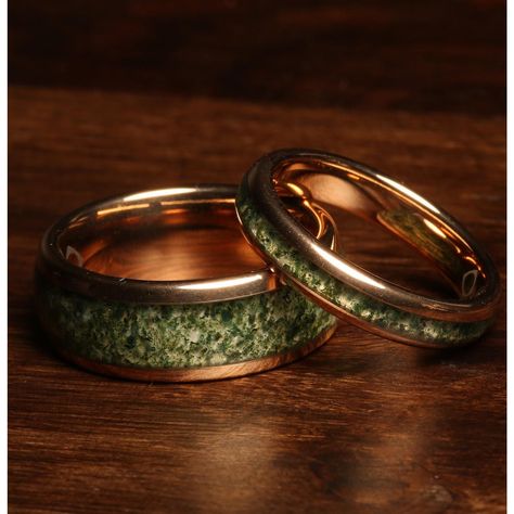 Imagine The Enchanting Green Moss Agate Rose Gold Ring Seta Stunning Embodiment Of Natural Beauty And Timeless Elegance, Perfect For Celebrating Love And Unity. This Set Of His And Her Wedding Bands Combines The Organic Allure Of Green Moss Agate With The Luxurious Warmth Of Rose Gold, Creating A Captivating And Meaningful Symbol Of Your Relationship. Each Ring Features A Unique Green Moss Agate Stone, Known For Its Soothing And Grounding Properties, Set In A Rose Gold Band That Adds A Touch Of Sophistication And Romance. The Intricate Patterns And Colors Within The Agate Stones Make Every Ring In This Set Truly One-Of-A-Kind, Reflecting The Individuality And Connection Between Partners. Wedding Rings With Green Stones, Wedding Rings Forest Theme, Green And Gold Wedding Rings, Green Wedding Ring Set, Wedding Band Sets His And Hers, Wedding Ring Sets His And Hers, Matching Engagement Rings, Wedding Rings Green, Green Wedding Rings