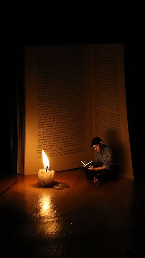 Candle Lit Magical Boy, Conceptual Photo, Miniature Photography, New Photography, Fantasy Photography, Surrealism Photography, Conceptual Photography, Reading A Book, Foto Art