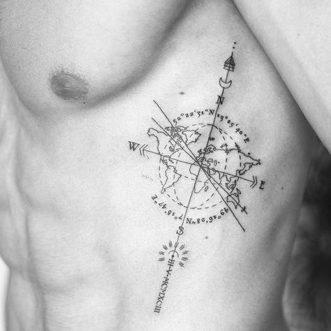 Compass Tattoo Men, World Map Tattoos, Globe Tattoos, Map Tattoo, Compass Tattoo Design, Map Tattoos, Inspiration Tattoos, Irezumi Tattoos, Latest Tattoos