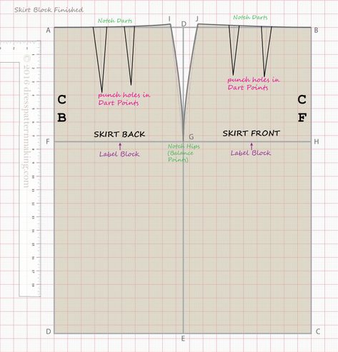 How to Draft the 2-Dart Skirt Block - Dresspatternmaking Drafting Skirt, Dart Skirt, Pattern Drafting Tutorials, Skirt Patterns, D Line, Seam Guide, Basic Skirt, Patterns Sewing, Diy Skirt