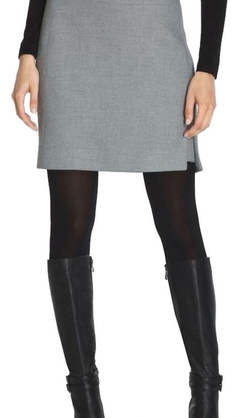 21fe5b8ba755eeaece7a450849876228desc43555440ri Petite Boots, Skirts White, Skirts With Boots, Tights And Boots, Skirt White, Professional Outfits, Business Attire, Gray Skirt, Business Casual Outfits