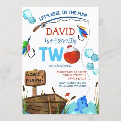 Fishing 2nd Birthday Boy O-fish-ally Invitation - tap to personalize and get yours #Invitation #boy #fishing #birthday, #o-fish-ally, #themed, 2nd Birthday Boy, Fishing Theme Birthday, Fishing Birthday Invitations, Fishing Birthday Party, 1st Birthday Boy, O Fish Ally, 2nd Birthday Boys, Halloween Birthday Invitations, 21st Birthday Invitations