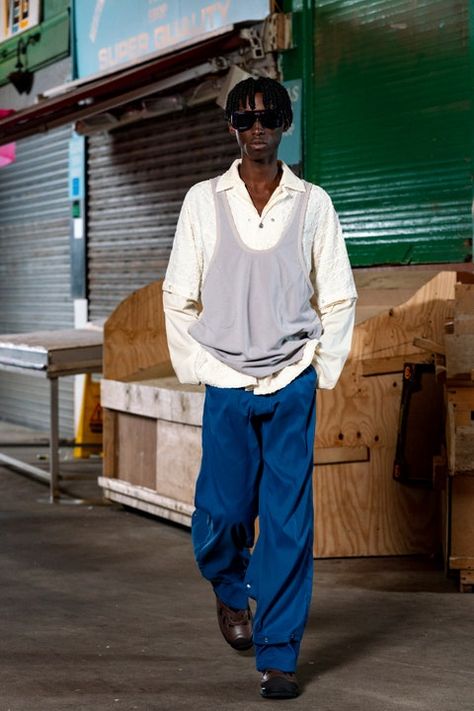 Kiko Kostadinov Spring 2022 Menswear Collection | Vogue Tank Top Over Shirt, Paris Fashion Week Men, 90s Hip Hop Fashion, Kiko Kostadinov, Concept Clothing, Male Fashion Trends, Menswear Collection, Men Looks, Apparel Design