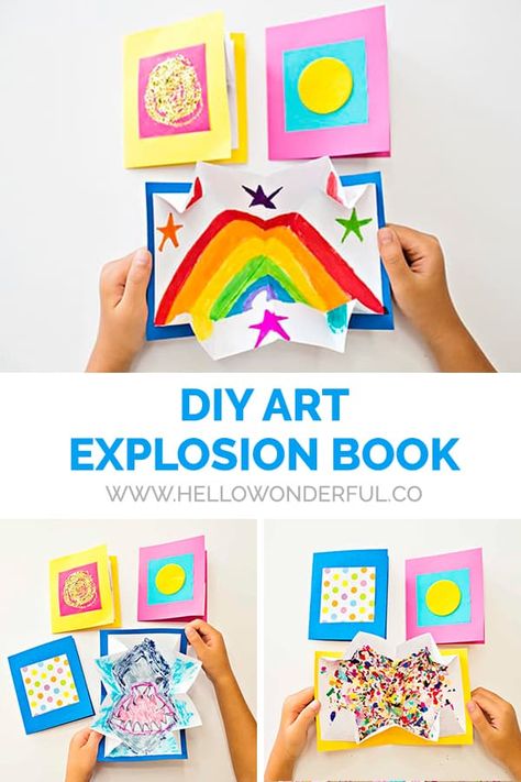 DIY ART EXPLOSION BOOK Explosion Book, Art Explosion, Homemade Books, Art Camp, Easy Craft Projects, Up Book, Crafts For Kids To Make, Summer Projects, Paper Crafts For Kids