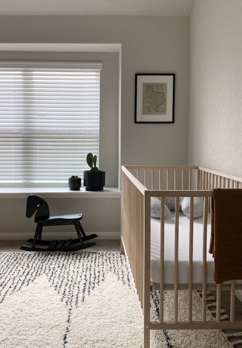 Modern Minimal Nursery, Minimal Neutral Nursery, Minimal Nursery Wallpaper, Minimal Baby Nursery, Neutral Nursery Wood Crib, Neutral Checkered Nursery, Neutral Minimalist Wallpaper Nursery, Minimalist Baby Room, Modern Baby Room