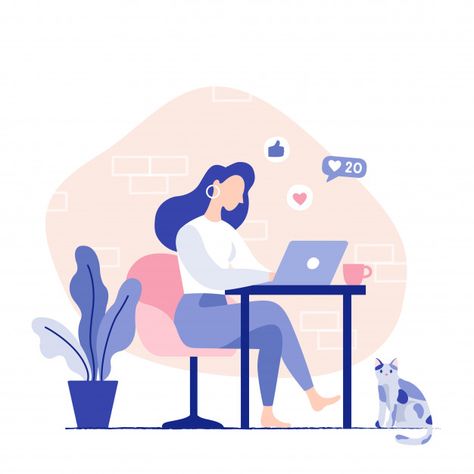 Computer Illustration, Illustration Design Graphique, Home Workplace, Illustration Landscape, Graphisches Design, Flat Design Illustration, Woman Sitting, The Chair, Posters Wall