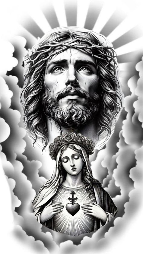 Jesus Sketch, Christus Tattoo, Religion Tattoos, Jesus Tattoo Design, Christ Tattoo, Jesus Christ Painting, Diamond Tattoos, Religious Tattoo, Half Sleeve Tattoos For Guys