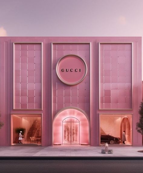 ig: @/puromerca Beauty Shop Decor, Business Office Design, Flower Shop Design, Shop Facade, Futuristic Building, Jewelry Store Design, Store Design Boutique, Visual Communication Design, Gucci Pink