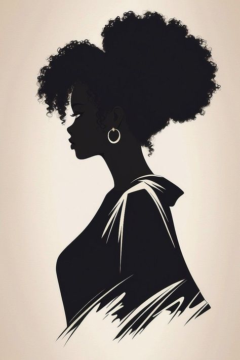 digital print Afro Hair Silhouette, Black Woman Silhouette, African Drawings, Black Power Art, Natural Hair Art, Black Woman Artwork, African Paintings, African Art Paintings, Black Art Painting