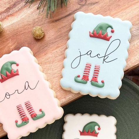 Louise & Co. Cookies on Instagram: "Friendly reminder that the Thanksgiving order form will be turned off tonight so get your orders in while I have a few things left! Link in Bio to order.   Elf on the Shelf Cookies and Advent Calendars will remain on the website for purchase for another 1 or 2 weeks. The Elf on the Shelf pick up date will change to December 12th if ordered after this Friday.   Elf graphic was inspired by StyleVector graphics on Etsy 🤍" Elf On The Shelf Biscuits, Elf On The Shelf Royal Icing Cookies, Elf On A Shelf Cookies Decorated, Christmas Cookie With Name, I’m Back Elf On The Shelf Cookie, Pyo Cookies Christmas, Angel Cookies Decorated Royal Icing, Elf On Shelf Cookies Decorated, Joy Cookies Decorated