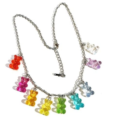 Y2K Gen Z Rainbow Gummy Bear Bead Necklace (9 colors) Nostalgia Fashion, Colorful Necklaces, Y2k Nostalgia, Rave Culture, Colored Acrylic, Rainbow Necklace, Bear Necklace, Gummy Bear, Jewelry Images