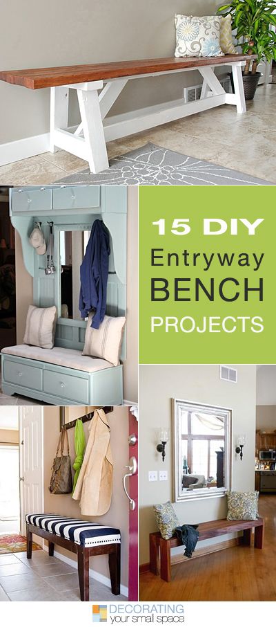 15 DIY Entryway Bench Projects • Want to see how easily you can make your own entryway bench? Check out this blog post with Lots of great Ideas, projects and Tutorials! #entrywaybenchideas #DIYentrywaybenchideas #entrywaybenchprojects #DIYentrywaybenchprojects #DIYbenchideas #DIYbenchprojects #DIYhomedecor #DIYhomedecorating Diy Entryway Bench, Vibeke Design, Entryway Benches, Diy Entryway, Decor Ikea, Diy Bench, Viria, 15 Diy, Cool Diy Projects