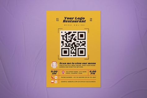 Qr Code Flyer Design, Qr Code Poster Design, Qr Code Poster, Qr Code Design, Social Media Business Cards, Menu Flyer, Qr Code Business Card, Candle Night, Information Poster