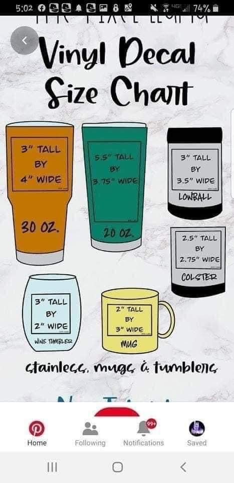 Decal Size Chart, Vinyle Cricut, Cricut Explore Air Projects, Cricut Supplies, Cricut Explore Projects, Projets Cricut, Maker Project, Cricut Projects Beginner, Custom Tumbler Cups