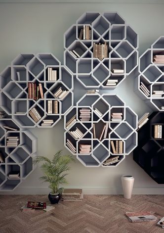 Fantastic bookshelf: The MiniZelli is said to remind designer Younes Duret of the mosaics from his Moroccan childhood. Made from Simopor, a lightweight PVC free material, the shelves are constructed from eight modules which lock together without any hardware. Photo: Bookshelf, Thames & Hudson, 2012 / SF Dekorasi Maroko, Design Marocain, Creative Bookshelves, Bibliotheque Design, Bookshelf Design, Moroccan Mosaic, Home Libraries, Moroccan Decor, Home Library