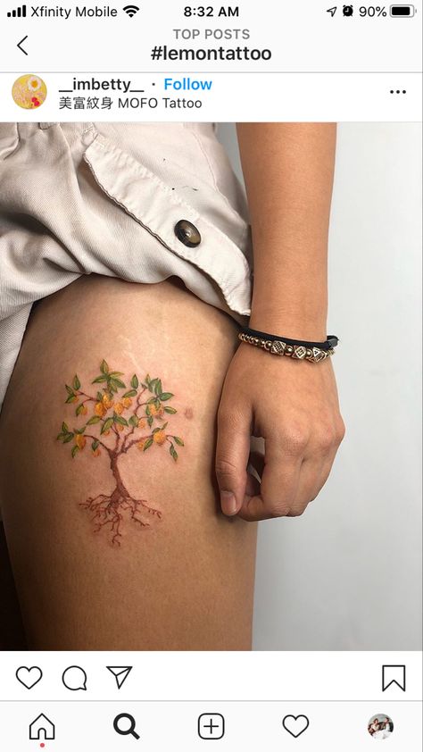 Lemon Vine Tattoo, Apricot Tree Tattoo, Orange Tree Tattoo Minimalist, Persimmon Tree Tattoo, Mango Tree Tattoo, Orange Tree Tattoo Black And White, Fruit Tree Tattoo, Lime Tree Tattoo, Pear Tree Tattoo