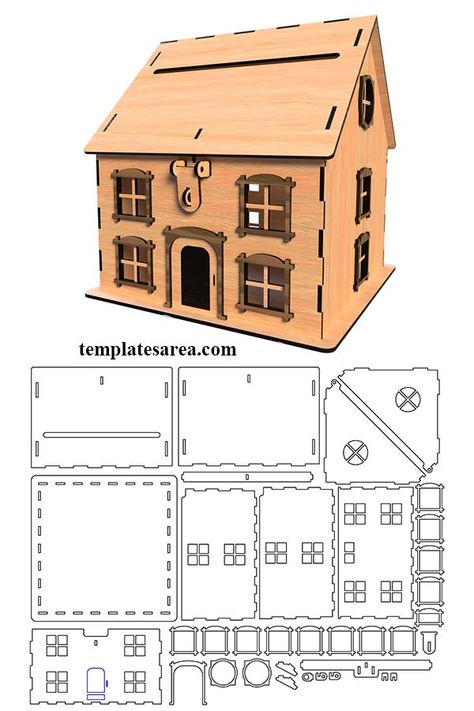 Free Wooden House Tip Box & Piggy Bank Plans (DXF, CDR, SVG) Tip Box Design, Dfx Files Free Cnc, Free Laser Cut Files, Pirate Ship Drawing, Mechanical Drawings, Laser Cut Snowflake, Marvel Iphone Wallpaper, Diy Laser Cut, Laser Cut Screens