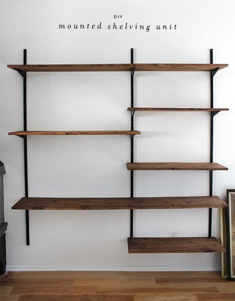 51 DIY Bookshelf Plans & Ideas to Organize Your Precious Books Diy Bookshelf Plans, Display Collections, Wall Mounted Shelving, Industrial Shelves, Koti Diy, Industrial Shelf, Bookshelf Ideas, Bookshelf Plans, Office Shelving