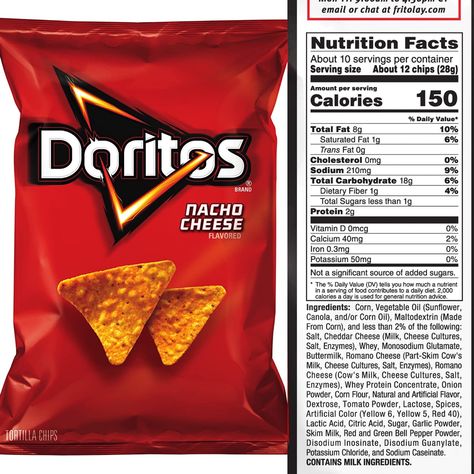 Doritos Nachos, Nacho Cheese, Nutrition Labels, Trans Fat, Dietary Fiber, Vitamin D, Saturated Fat, Nachos, Serving Size