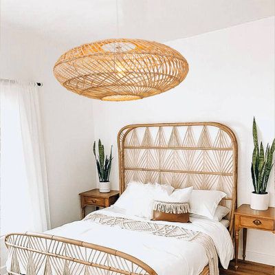 The oval design is simple and generous, reflecting the harmony between man and nature and showing your unique style. The rustic farmhouse basket pendant light fixture features a woven bamboo texture that adds vintage, artistic, and charming charm. Size: 10.23" H x 19.68" W x 19.68" D | Bayou Breeze Natural Rattan Pendant Light Wicker Rattan Pendant Lamp Hand-Woven Vintage Chandelier Globe Retro Lampshade Hanging Ceiling Light Fixture For Bedroom | 10.23 H x 19.68 W x 19.68 D in | Wayfair Retro Lampshade, Wicker Pendant Light, Rattan Bed, Iron Bed Frame, Hanging Ceiling Light, Rattan Pendant, Living Room Restaurant, Bedroom Remodel, Rattan Pendant Light