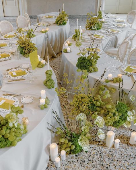 Decor Rules, All Shades Of Green, Green Event, Curved Table, Wedding Aesthetics, Summer Party Decorations, Fresh Perspective, Sophisticated Wedding, Wedding Tablescapes