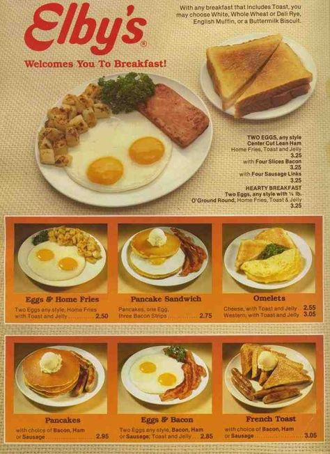 Elby's Menu Chain Restaurants, Diner Menu, Vintage Diner, Diner Recipes, Vintage Menu, Tv Dinner, Fudge Cake, Healthy Food Motivation, Strawberry Pie