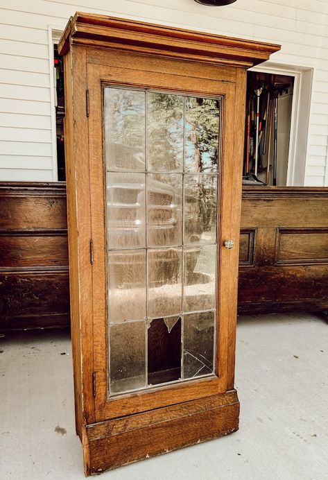 Antique Wall Cabinets for the Kitchen - Deb and Danelle Antique Wall Cabinet, Antique Kitchen Cabinets, Leaded Glass Door, House Makeovers, Wall Cabinets, Antique Kitchen, Low Cabinet, Antique Cabinets, Antique Door