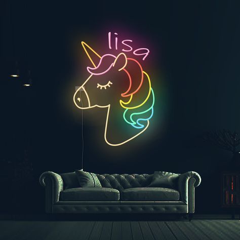 Unicorn Wall Art Girl Rooms, Bedroom Unicorn, Girls Room Sign, Christmas Gift Daughter, Neon Signs Home, Store Sign, Unicorn Wall Art, Big Kids Room