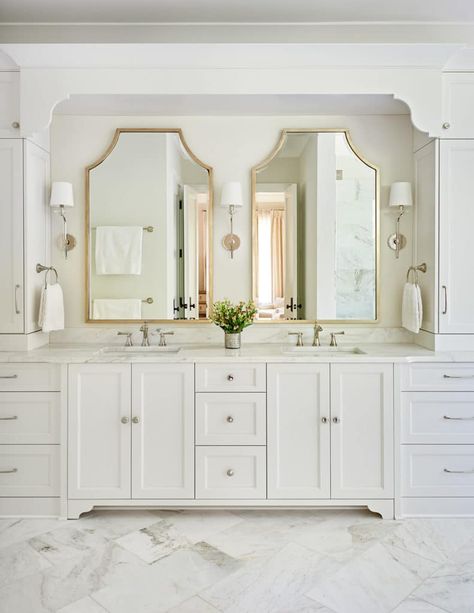 Master Bath Design, Large Mirrors, Timeless Bathroom, House Bathrooms, Primary Bath, Master Bath Remodel, Classic Bathroom, Furniture Office, Upstairs Bathrooms